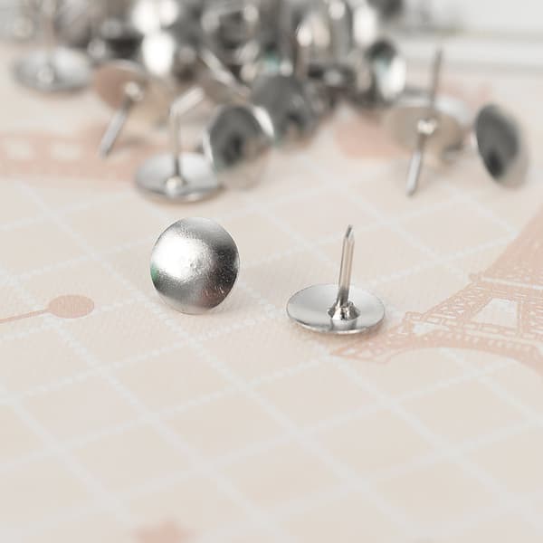 Box with 10 small silver-colored metal push buttons - Box with 50 - Nickel