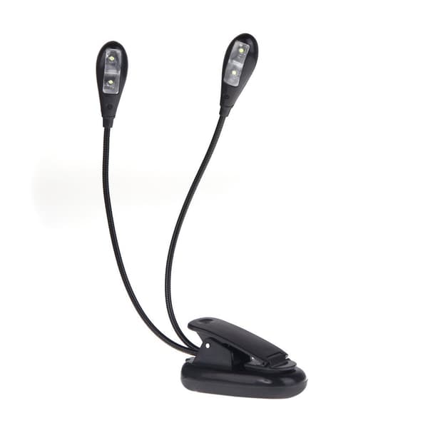 Musikkbokstativ Lyslampe Clip-on 2 Doble Armer 4 LED Fleksibel