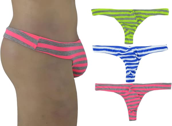 NNK22 Tanga för män, elastisk, slät, randig, 3-pack färg 1 M Farbe 1 M
