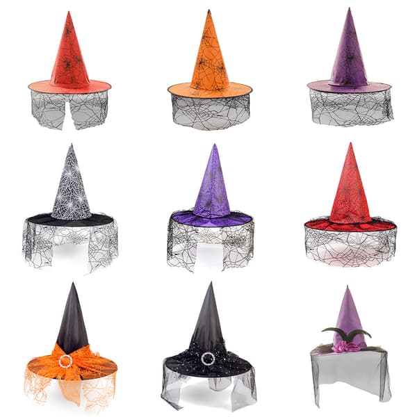 Halloween Witch Party Decoration Curved Corner Mesh Pumpkin Print Wizard Hat for Kids (Style 10)