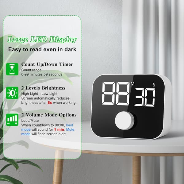 Digital køkkentimer, stort LED-display, magnetisk nedtælling, ZQKLA