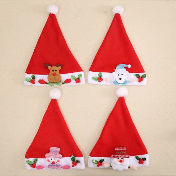 4 st Juldekorationer Tomtehattar Barnhattar Julklappar Jul Barn Tecknade Hattar 34*25cm