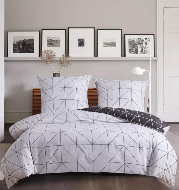 200x200cm Sort Hvid Grå Geometrisk Ternet Vendbart Sengetøjssæt 200*200cm 200*200cm