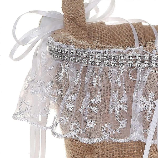 Lace Flower Girl Basket For Wedding Rustic Burlap Wedding Flower Basket