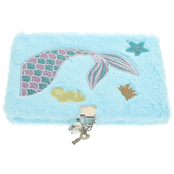 Sky Blue Fluffy Plush Notebook for Daily Use with Lock