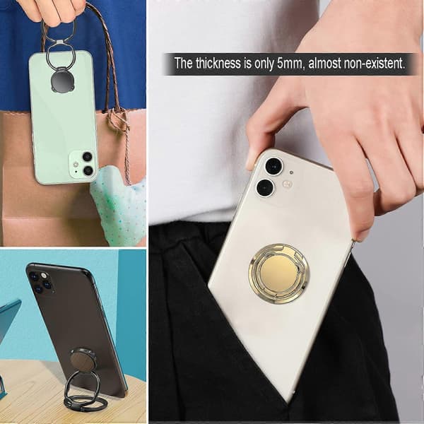 2 Pcs Magnetic Phone Ring Holder, Double Ring Holder, 360 Degree Rotating Ring Holder (Black+Gold) [DB]