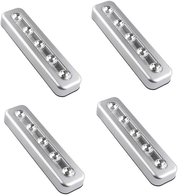 4-pak, gør-det-selv-monterede 5 LED-berøringslamper, batteridrevne