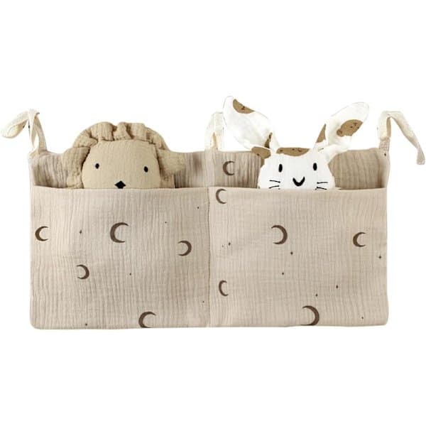 1 pc Diaper Organizer 2-in-1 Crib Organizer with 2 Pockets, Compatible Storage for Clothes, Diapers, Toys (39*20cm)