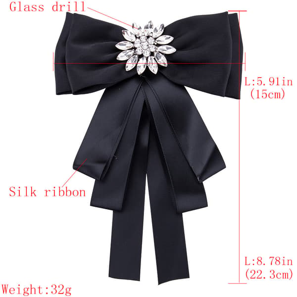 (Black) Women's Bow Tie with Brooch Crystal Bohemia for Wedding