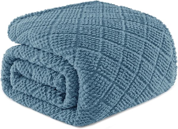 Whale Fleet Microfiber Fleece Blanket, Warm Waffle Pattern Sofa Blanket, Soft for All Seasons, 150x200cm, Slate Blue