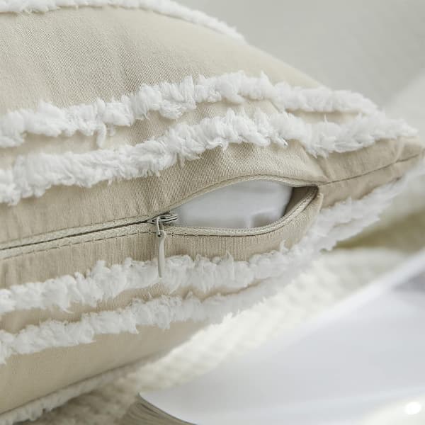 Boho dekorative pudebetræk, neutrale stribede pudebetræk 18X18 sæt med 2, khaki bomuldslinned pudebetræk til sofa stue.