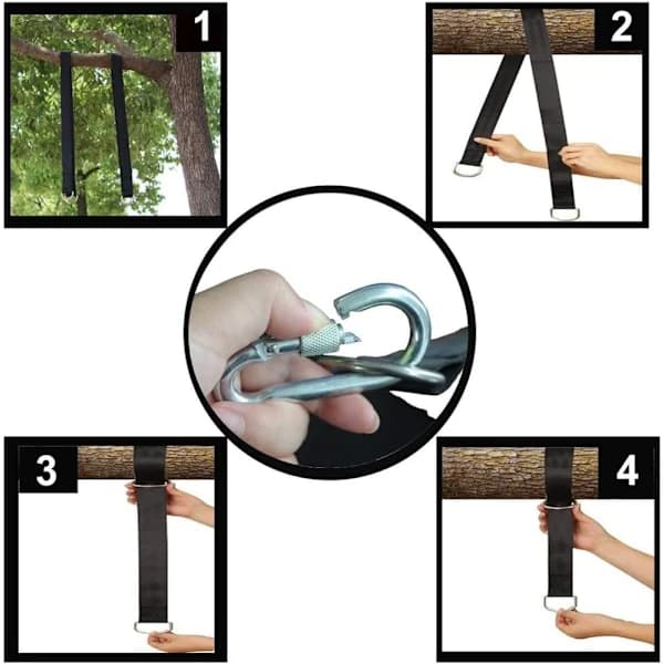 Tregynge Hengende Stropper, 5/10 fot Lange Stropper med 2 Holdbare Sikkerhetslåser Karabinkroker Holder Opptil 1000 kg, Polyester Stropper Perfekt for Trær...