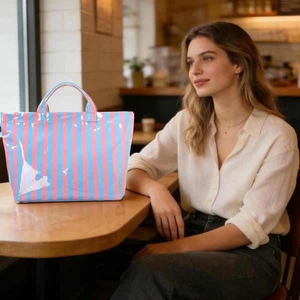 stripete tote bag stor vanntett rom med blå - Blau