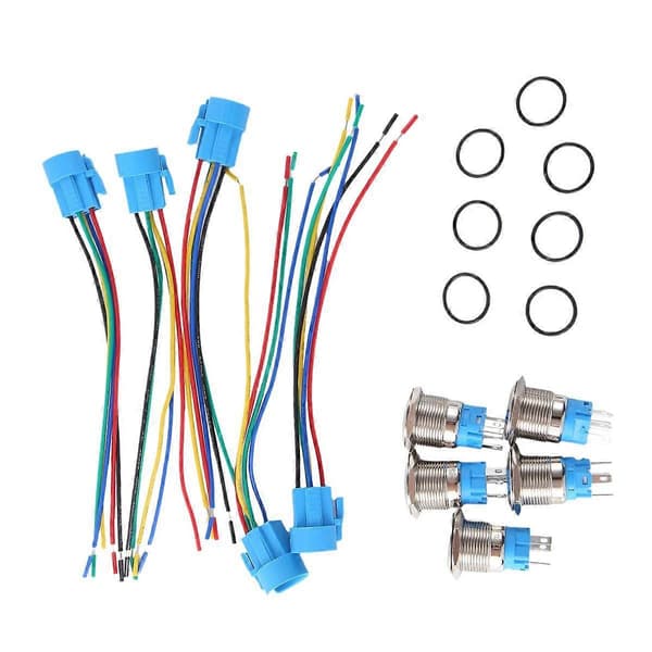 5 Pcs Metal Push Button Switch 12v 19mm Ring Lamp Power Symbol Waterproof LED Light Self-locking Reset with Connector