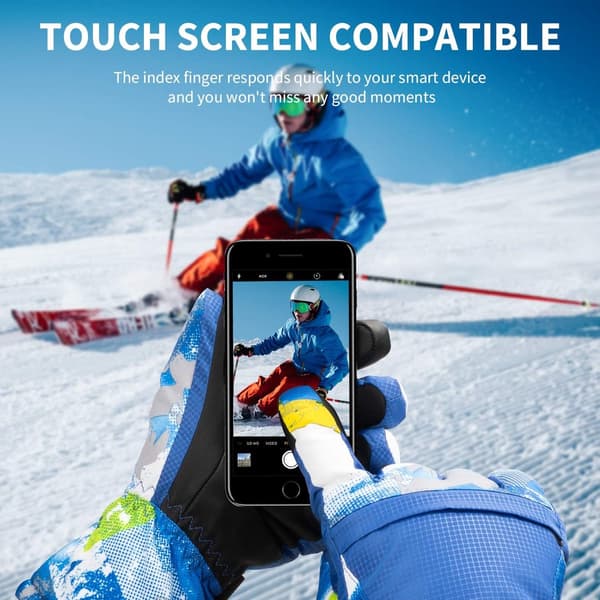 Thermal Waterproof Ski Gloves, Touchscreen, Breathable, Adjustable, Blue, for Snowboarding