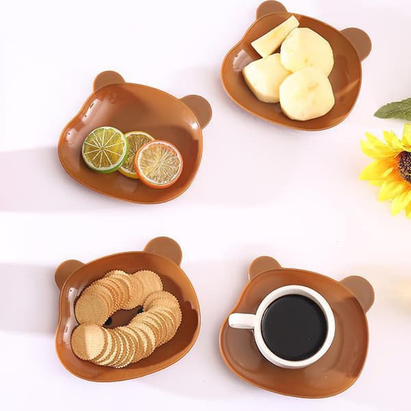 Wharick 2-pack Snacks Plate Plastic Cartoon Bear Shape Sauce Bowl Plates Tableware Kitchen Utensils Yellow Yellow