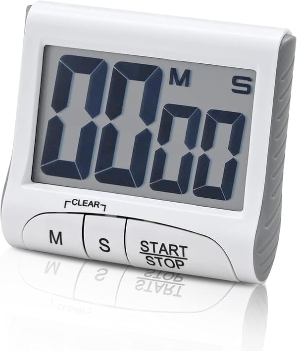 Digital timer (hvid, batterier ikke inkluderet), nedtællingstimer stor skærm, multifunktionelt køkkentimer med høj LCD-display, lille bærbar elekt