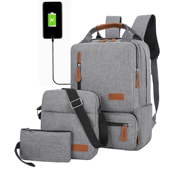 3-piece Backpack with USB Port - Oxford Fabric, Suitcase, Laptop Bag, Practical and Versatile_OF