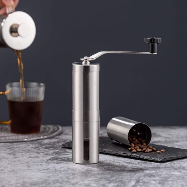 Manual Coffee Grinder - Stainless Steel Hand Grinder with Ceramic Burrs - With Adjustable Conical Ceramic Burrs - Manual Grinding