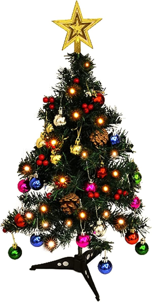 Mini Artificial Christmas Tree with LED Lights, with 50 Detachable Pendants for Home Decoration