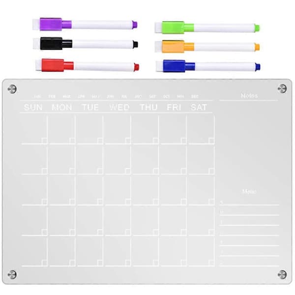 1 Set Acrylic Memo Board with Pens Magnetic Weekly Planner Refrigerator Board List Writing Board