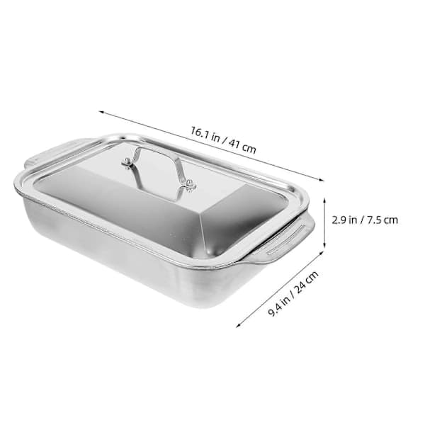 Rustfri stekepanne for grilling av fisk, rektangulær, dyp, med lokk Sølv 41.00X24.00X7.50CM
