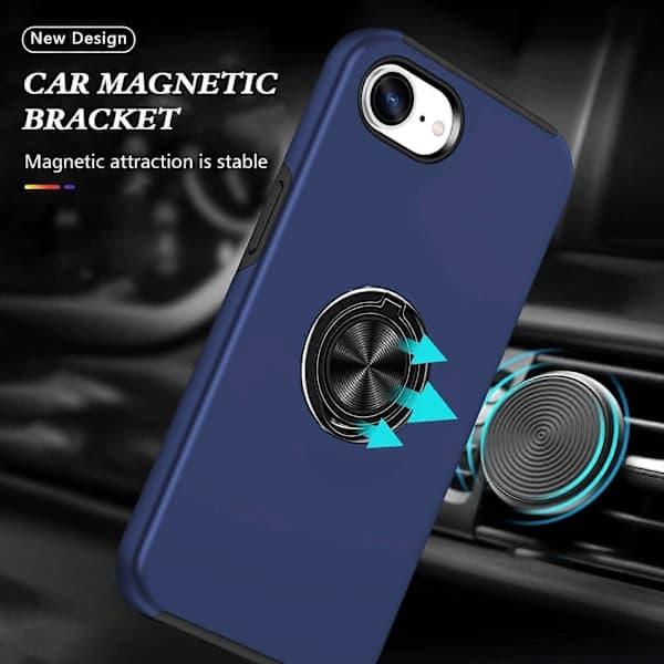 PC + TPU Magnetic Phone Case with Invisible Ring Holder Navy Blue For iPhone 16e