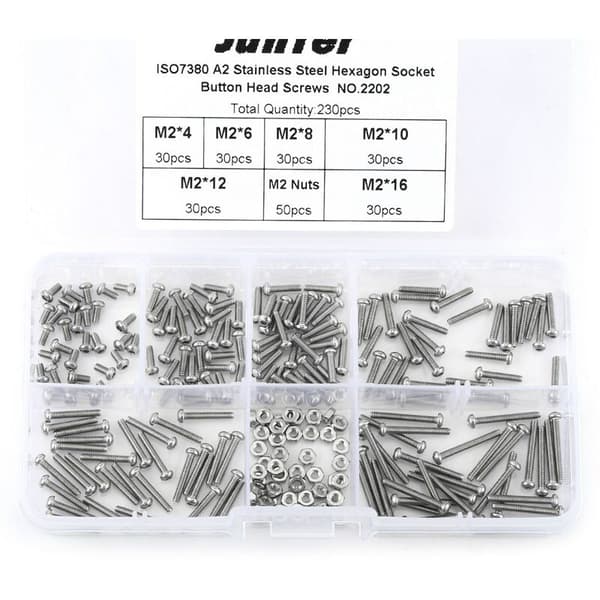 230 Pcs M2 Stainless Steel SS304 Hex Socket Button Head Screws, Bolts and Nuts