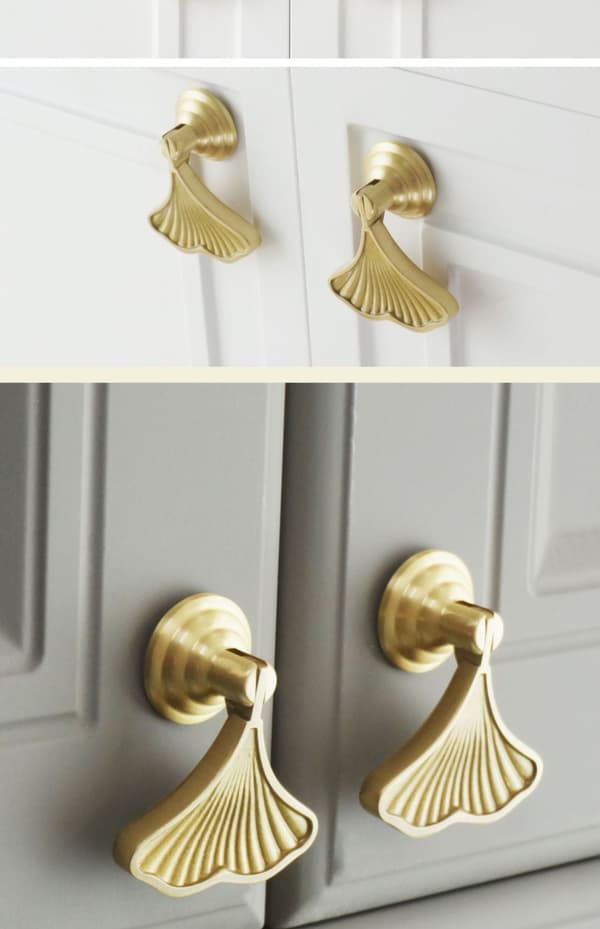 Ginkgo Leaf Shaped Knob Handles, 4 Pcs Golden Drop Pull Handles, Hardware Box Single Hole Handles for Wardrobe Cabinet Cupboard