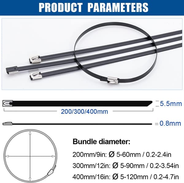 400 x 5,5 mm Kabelbindere i Rustfrit Stål, Kraftige Wirebindere