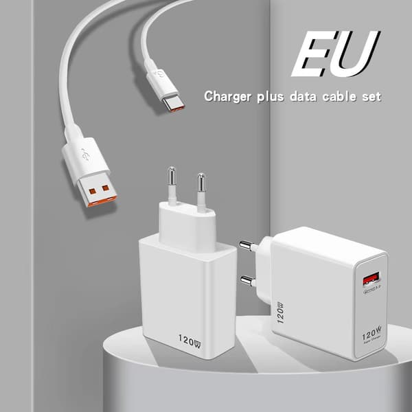 120W USB-hurtigoplader med QC5.0, EU-stik hurtigopladningsadapter til bærbar computer, tablet og telefon
