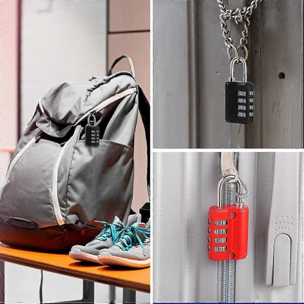 4-Digit Combination Padlock, Small Cabinet Padlock Zinc Alloy Combination Lock (Silver Black Blue Red)
