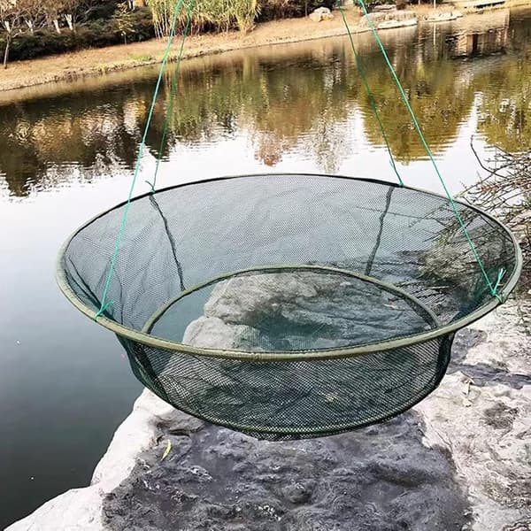 1 sammenleggbart og bærbart fiskenett, åpningsdiameter: 100 cm, basediameter: 80 cm, materiale: nylon