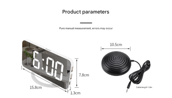 Multifunctional High Vibration Alarm Clock Suitable for Adults with Severe Sleep Difficulties, Digital Mirror Clock with Bed Shaker