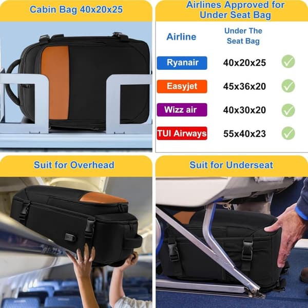40x20x25cm 20L Cabin Backpack for Travel, Airline Compatible, Brown