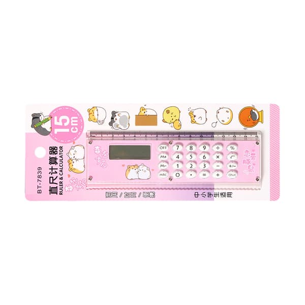 Small Calculator Stylish Cute Ruler Portable Acrylic Material Silicone Buttons External Battery Calculation Tool Pink