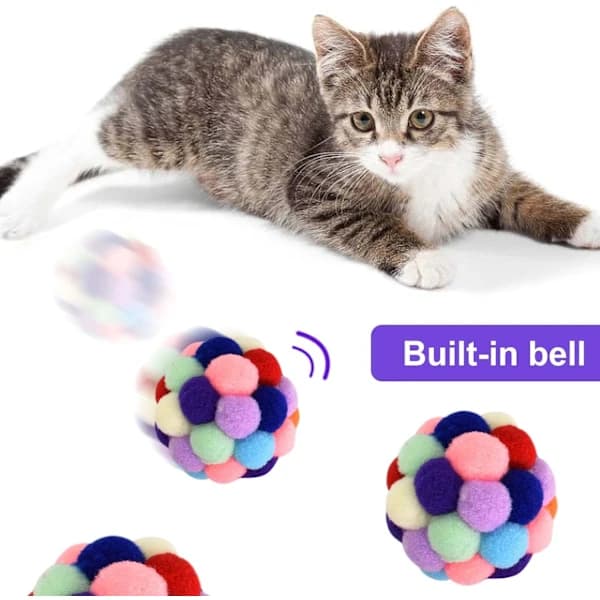 6 Balls with Bell for Cat, Bouncing Ball for Cat, Plush Ball C