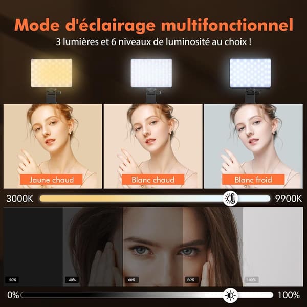 LED Selfie Light with Clip, 72 LED Portable Video Light, 3000-9900K