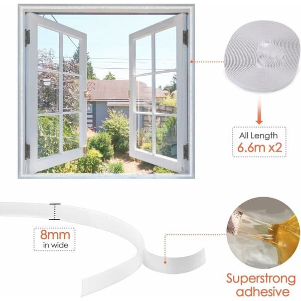 Mosquito Net Window Screen, 150x200cm, 2-pack, Fine Mesh with Adhesive Strip, No Drilling Needed, Transparent White