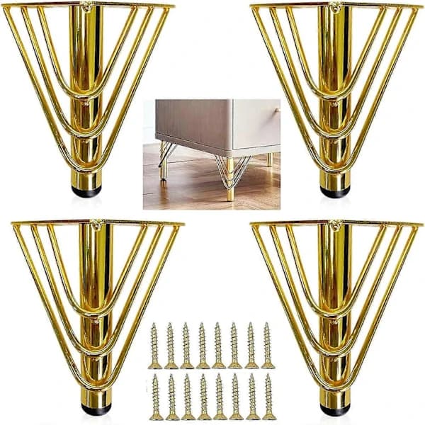 4-pack Guld Metall Möbelben, 18 cm Soffbordsben, Eleganta Moderna Chic Soffben, TV-skåp, Badrumsskåp