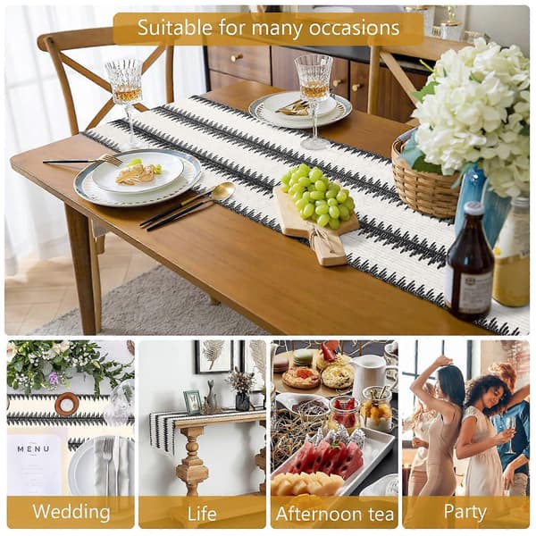 Macrame Table Runner Spliced Cotton Table Runner Woven Tablecloth with Tassels for Wedding Party Farmhouse Dining Table Decor (Cream, 30x1 [DB]