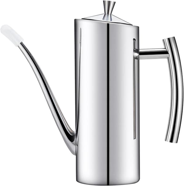 Olivenoliedispenser og køkkenkande i rustfrit stål (700 ml), lækagesikker olieflaske med design i ét stykke og lang, slank tud for præcis