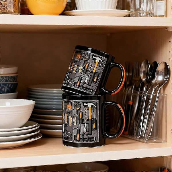 Mug Mechanic's Toolbox, Realistic Tool Details & Comfortable Handle, 33 cl Ceramic Coffee Cup Mechanic Toolbox for Birthday Thanksgiving 2PCS 2PCS