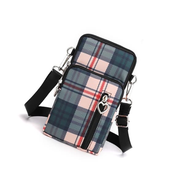 Small Plaid Phone Bag - Compact Crossbody Bag in Nylon & Polyester, compatible with Apple, Samsung, Huawei