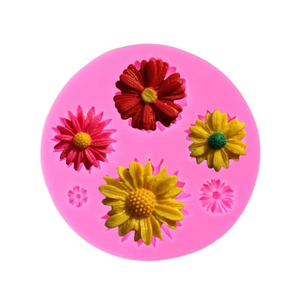 Solros Krysantemum Daisy Blomma Solros Flip Socker Silikonform DIY Choklad Tårta Form
