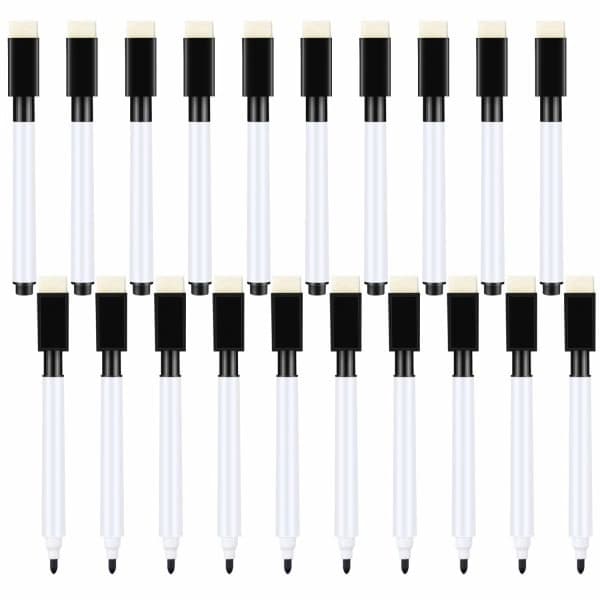 20 stk. små whiteboardpenne - sorte whiteboardpenne med viskelæder, fin spids, whiteboardpenne til børn (sort)