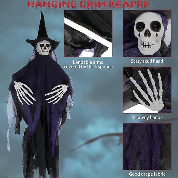 2025 Halloween Grim Reapers, 104 cm Hanging Skeleton Halloween Decor Halloween Hanging Ghost Scary Witch, Halloween Flying Ghost Skull