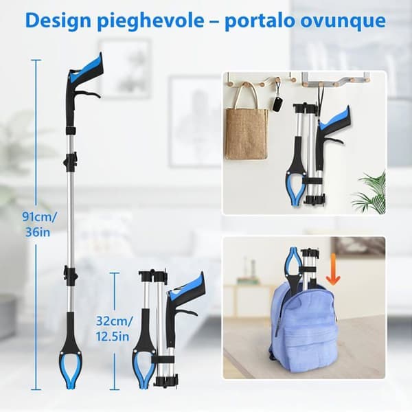 110 cm - Gripeverktøy for eldre - Sammenleggbart med solid håndtak og 360° roterende hode - for seniorer