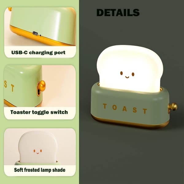 Cute Toast Night Light, Yellow, Dimmable LED Night Light Rechargeable