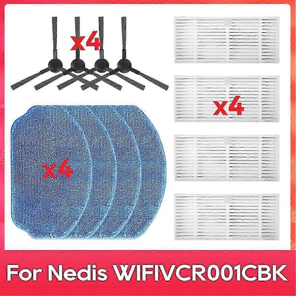 Nedis WIFIVCR001CBK Robotstøvsuger med sidebørste, filter og Wi-Fi-forbindelse